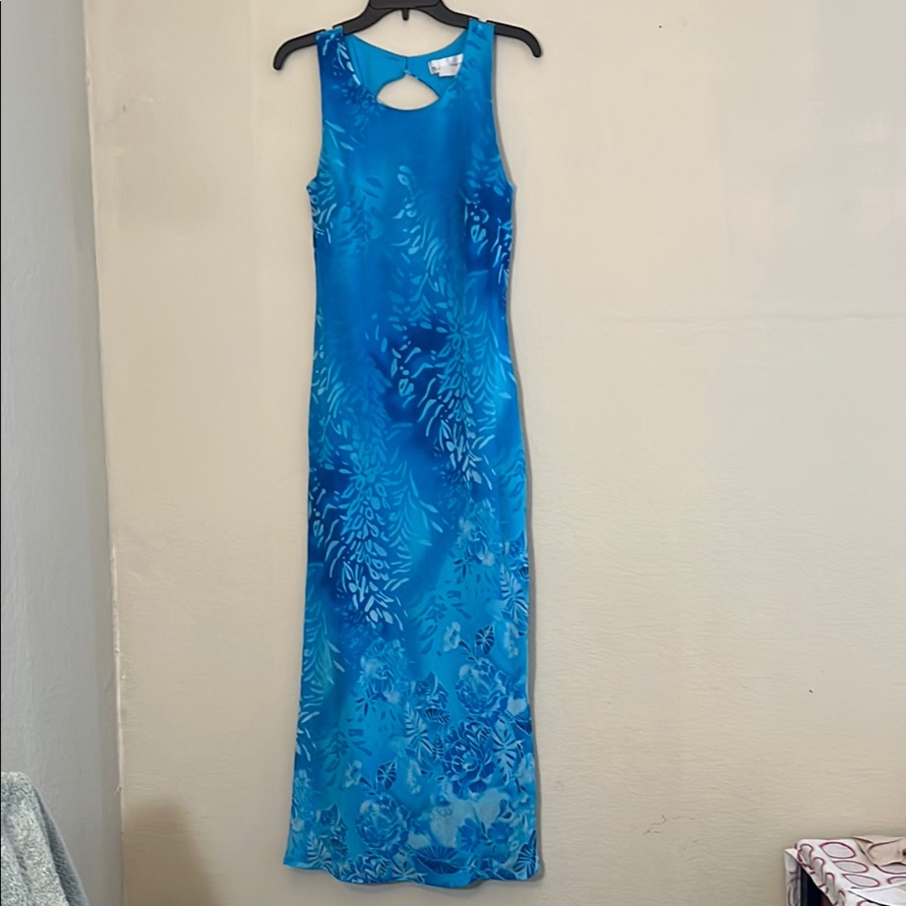 Dress Barn Blue Sequin Halter Sheath Maxi